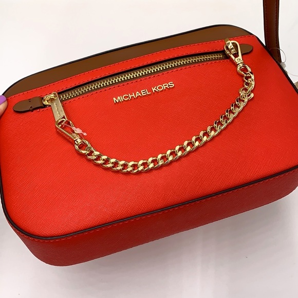 MICHAEL KORS LARGE EAST WEST ZIP CHAIN XBODY DARK SANGRIA / BROWN COLOR - Picture 14 of 15